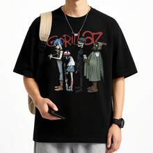 Gorilaz T-Shirt Rock Band Unisex Male Female 100% Cotton Premium Top Streetwear New Release Immediate Shipping Various Colors!! Plus Size - 黑色 - 查看 2
