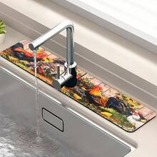 1pc, Farmhouse Chicken Style, Diatom Mud Faucet Absorbent Pad, Bathroom Faucet Splash Pad, Moisture-Proof Anti-Slip Faucet Pad, Kitchen Countertop Accessories. - Multicolor - View 10