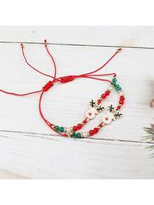 6 Stücke Weihnachts-Element Cartoon süße Armband Set, inklusive Weihnachtsmann, Weihnachtsbaum, Rentier, Schneemann, Glocke, handgemachte Perlenarmreifen, perfekt für Weihnachtsoutfit und Geschenke