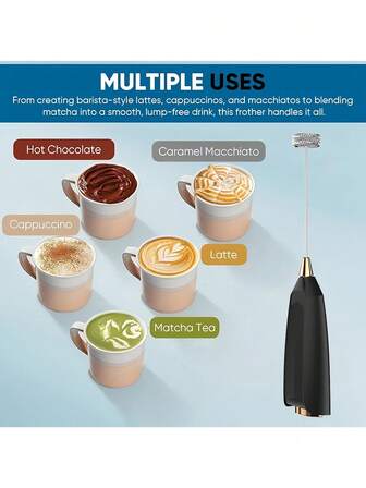 1 قطعة خلاط مشروبات يعمل بالبطارية (البطاريات غير مشمولة)، فرّاشة حليب كهربائية لاتيه وكابتشينو وفرابتشينو وشوكولاتة ساخنة - مناسبة كهدية عيد الميلاد