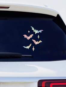 1pc Glossy Reflective Bat & Star Vinyl Decals - Self-Adhesive Cartoon Stickers For Cars, Motorcycles, Laptops - Vibrant Multi-Color Sparkle Design, Easy Apply & Remove, One-Time Use