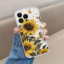 Funda para  con diseño de girasoles, compatible con los modelos  16E/15/14/13/12/11/XS MAX/XR/PRO/PLUS/PRO MAX/MINI. Compatible con las series  S/NOTE/M/F/A, OPPO Reno/A, Honor/PLAY/X, /Redmi/POCO/NOTE. Transparentes, sencillas, elegantes y duraderas, están fabricadas con material TPU protector. Perfectas para San Valentín, Halloween, Navidad y todas las ocasiones festivas, son una opción ideal para uso personal o para regalar. - transparente - Ver 4