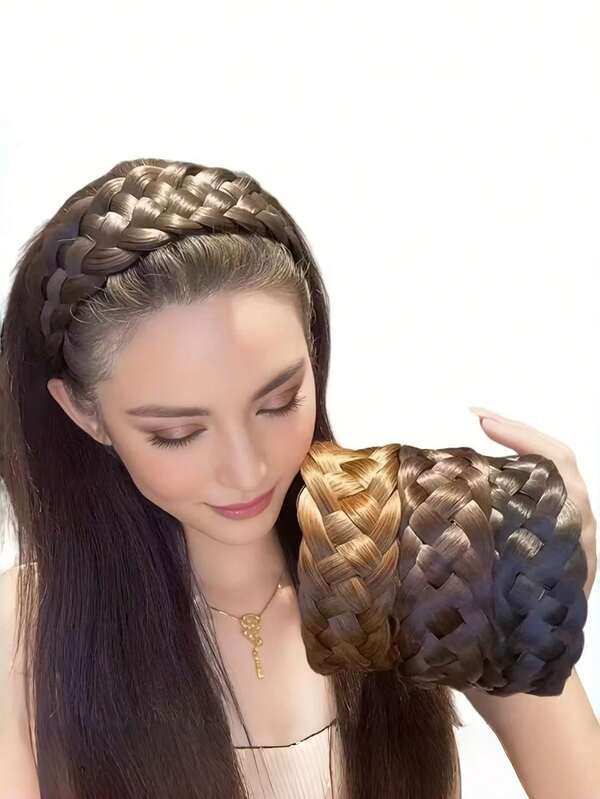 قطعة واحدة من شريط الرأس المنسوج الأنيق - نسيج السمكة الأفقي الأنيق، أسنان واسعة مانعة للانزلاق، ملحق شعر مصنوع يدويًا لكعكة الشعر، بوليستر، خيارات البني والأسود، شريط الباروكة الكرنفالية، مضفر، حلقة الشعر، شريط الشعر، ديادما