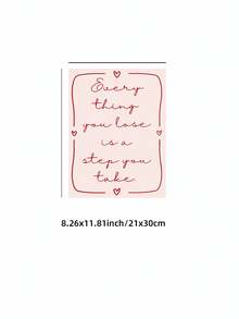 1pc Frameless Pink Background Poster, Red Text Line Art Print, Minimalist Nursery Wall Decor, Room Art Poster, - Multicolor - View 11