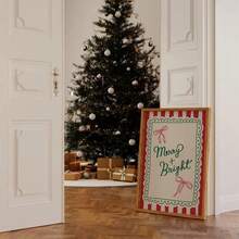 1 Stück gerahmtes Vintage Weihnachts-Wandkunst, gestreifter Hintergrund mit Schleife & Spitzenbesatz, Feiertags-Typografie Muster für Schlafzimmer, Wohnheim, Party, Retro festliche Dekoration mit botanischen Elementen, einzigartiges Geschenkidee Weihnachtsdekoration Weihnachtsbaum Geschenkdekoration Thanksgiving Hochzeit Heimdekoration Herbstdekoration Herbstdekoration Geburtstagsdekorationen für Geschenke Partyartikel Innenraum Feiertags Festival Dekoration Halloween Dekoration Wanddekoration Halloween Ornamente