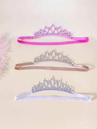 Set de 3 diademas con corona de strass para niños, adecuadas para uso diario, festivales, fiestas y regalos