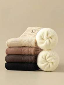 3 Pares de Meias Térmicas Forradas Altas até o Meio da Panturrilha com Padrão Aleatório de Urso, Outono/Inverno - Multicolorido - Visão 3