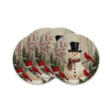 4/6/8 pièces Sets de table de Noël - Série bleue d'hiver de Noël, sapin de Noël, couronne, Père Noël, motif floral, sets de table, lavage à la main uniquement, décoration de table à dîner ronde d'hiver, décoration de cuisine et de salle à manger pour fête - 36 cm