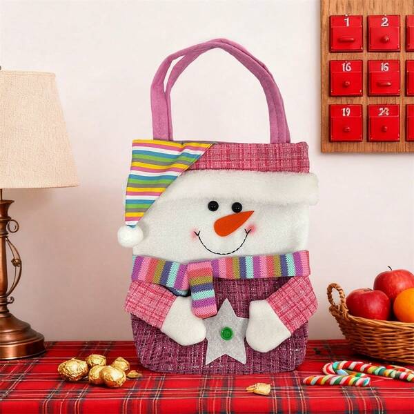 Christmas Present Tote Bags Reusable Festive Santa Claus Snowman Reindeer Pattern Handbags For Party Favors Candies