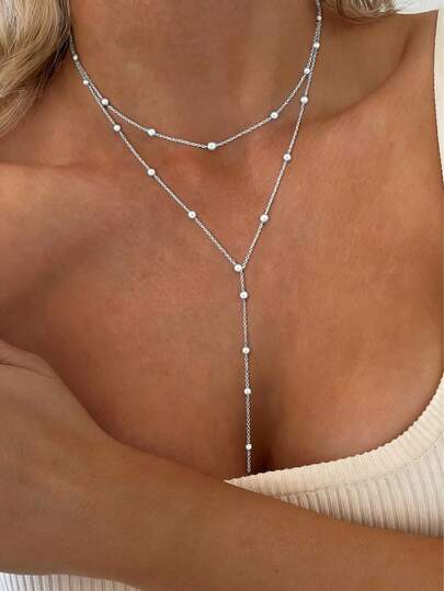 1 pieza Collar largo en forma de Y de doble capa personalizado y de moda, adecuado para fiestas, vacaciones y uso casual
