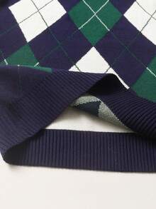 Boys' Colorblock Plaid Jacquard Knit Crew Neck Sweater, Long Sleeve Pullover For Autumn & Winter - Green - View 7