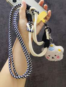 Correa de cordón ajustable con oso de peluche lindo y de dibujos animados, soporte para teléfono cruzado largo tipo collar