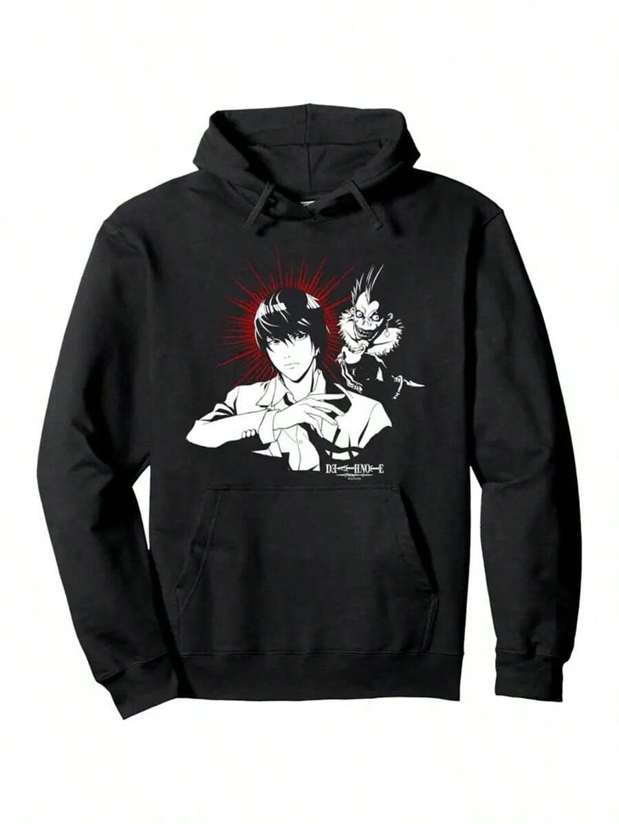 Ryuk Pullover Hoodie,Fall Hoodies,Men's Fall Clothes,Street Wear,Halloween,Mens Hoodies,Y2k Clothes,Jesus Hoodie,Thanksgiving Day,Nightmare Before Christmas,Christmas - 黑色 - 查看 1