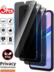3Pcs Privacy Anti Spy Tempered Glass Film Phone Screen Protector Compatible With Samsung Galaxy/Compatible With IPhone 17/Compatible With Xiaomi/Redmi 9H Explosion-Proof And Scratch Resistant Protective Film - Black - View 2