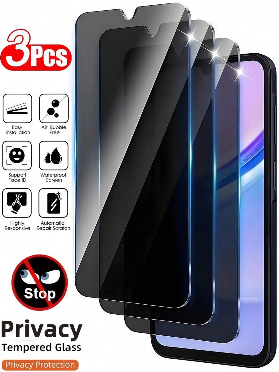 3Pcs Privacy Anti Spy Tempered Glass Film Phone Screen Protector Compatible With Samsung Galaxy/Compatible With IPhone 17/Compatible With Xiaomi/Redmi 9H Explosion-Proof And Scratch Resistant Protective Film