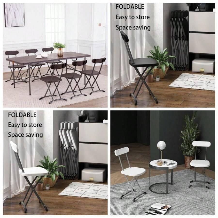 Folding Chair Set Plastic Chairs with Steel Frame Curved Back Metal Steel Folding Chairs Hold 400 lbs Commercial Event Meeting Office Party Wedding OutdoorBlack, 2Pack - Blanco + paquete de 6 - Ver 1