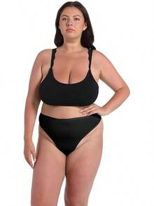 High Waisted Cotton Thongs For Women, Breathable Plus Size Multipack - Black*6 - View 4