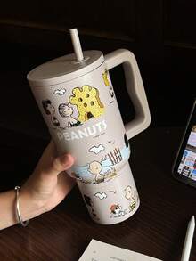 1pc Snoopy 900ML Large Capacity Bottle, Outdoor Portable Insulated Water Cup, Car Cup, 304 Stainless Steel Coffee Mug With Straw - Multicolor - View 16