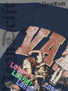 NeonDrift Halloween, Christmas, Thanksgiving Gifts: Men's Long-Sleeve T-Shirt, 250g Cotton Graphic T-Shirt, Men's Fashionable Hip-Hop Style - Long-Sleeve T-Shirt, Funny Vintage Shirt, Regular Fit, Street Style, Digital Printing, Ideal Gift - 藏蓝色 - 查看 2