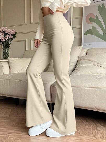 Pantalones acampanados de cintura alta elásticos de unicolor - Pantalones de yoga de compresión para deporte, correr y fitness - Pantalones deportivos transpirables y de secado rápido para primavera y verano - Leggings para mujeres - Ropa de mujer