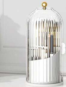 Caja de almacenamiento de maquillaje giratoria de 360°, transparente, caja de almacenamiento de escritorio, soporte para brochas de maquillaje, soporte para bolígrafos de escritorio, decoración del hogar, colgante de baño, caja de almacenamiento de maquillaje a prueba de polvo y resistente al agua, adecuada para tocador, baño, dormitorio, escritorio