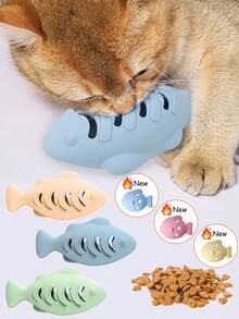 3pcs Silicone Fish-Shaped Cat Chew Toy - Interactive Treat Dispenser, Puzzle Snack Pet Toy For Dental Health, No Batteries Needed, Materials, Interactive Cat Toys