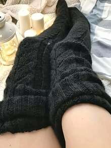 1 pieza Calcetines por encima de la rodilla de unicolor para otoño e invierno, gruesos y cálidos, súper cómodos, con diseño de felpa, calcetines con un fuerte envolvente, adecuados para salidas diarias y ocio en el hogar. Regalos para padres y otros familiares y amigos en Halloween.