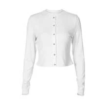 2025 Nowy modny kardigan w stylu streetwear, zapięcie na guziki, jednolity kolor, dopasowany krój, długi rękaw, bluzka damska