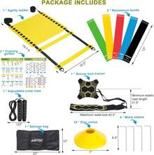 Equipo de Entrenamiento de Agilidad y Velocidad para Fútbol  (25 Piezas): Incluye Escalera 6M, Bolsa, Entrenador de Patadas, 10 Conos de Disco, Cuerda de Saltar y 5 Bandas de Resistencia - 1 - Ver 2