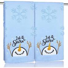 Juego de toallas de mano de galleta de jengibre navideñas de 2 piezas% algodón con bordado de copo de nieve, dulces, cocina vintage, toalla de baño beige, regalo de temporada - Deja que neve - Ver 1