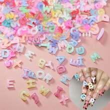 100/200pcs Letter Nail Art Charms Random Candy Color Letter Resin Nail Rhinestones Kawaii Mini Flatback Alphabet ,Summer Flatback Alphabet Nail Gems,For Women DIY Craft Nail Supplies - 100PC - 查看 10