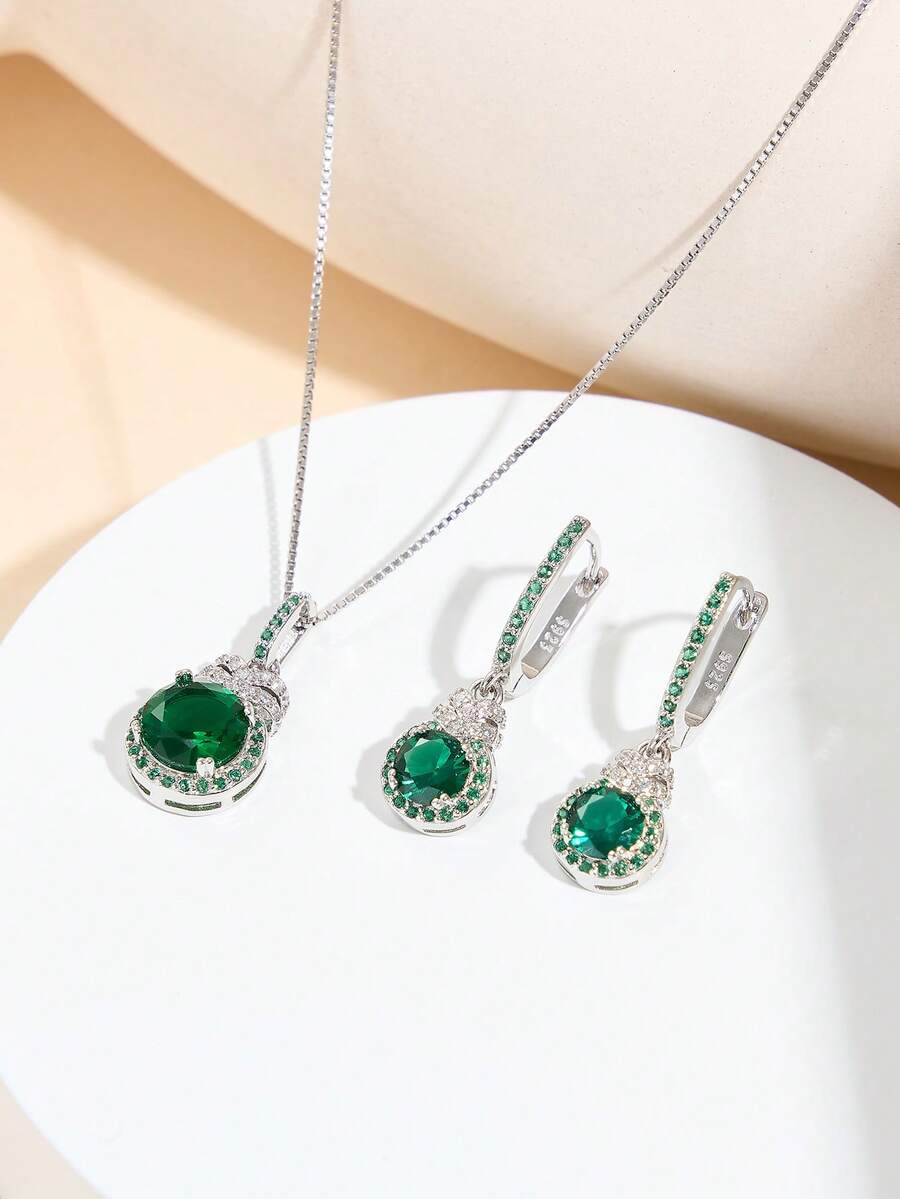 AETOLIA 1 Set Of Necklace And Earrings S925 Silver Fashionable Wedding Jewelry Set With Exquisite Gemstone Blue Zirconia Necklace Suitable For Women To Wear On Dates Or Wedding