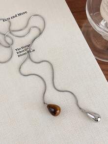 1 件秋冬虎眼石水滴吊坠项链，2025 年新款奢华简约设计长款毛衣链配饰