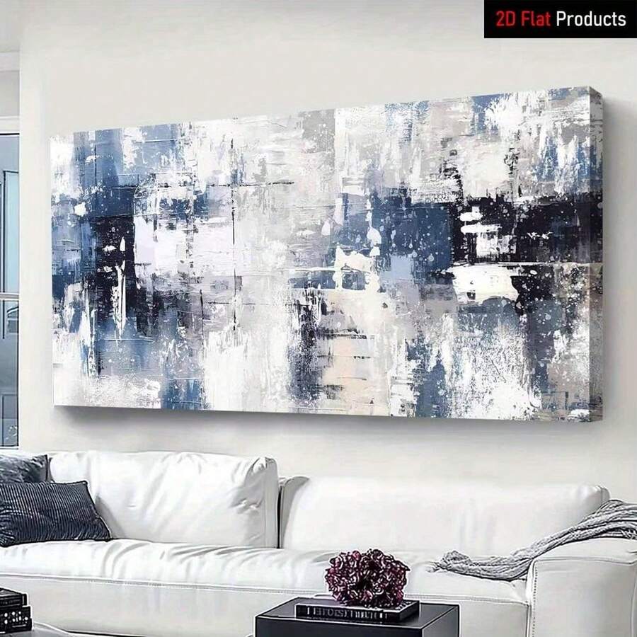 1pc Large Canvas Painting - Modern Abstract Wall Art Poster With Navy/Gray/White/Black/Beige Palette - Ready-To-Hang Framed Decor For Living Room, Office, Bedroom - Contemporary Home Decoration - High-Quality Canvas Print, Office Artwork, Casual Aesthe - 彩色 - 查看 1