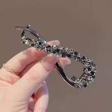 1 pieza Clip para el cabello con diamantes de imitación de estrella de calidad premium, accesorio elegante y retro para recogido, pinza de uña de aleación de zinc brillante, aspecto de fiesta, lindo, accesorios para el cabello, accesorios para la cabeza, accesorios para el cabello para mujeres - Blanco y Negro - Ver 4