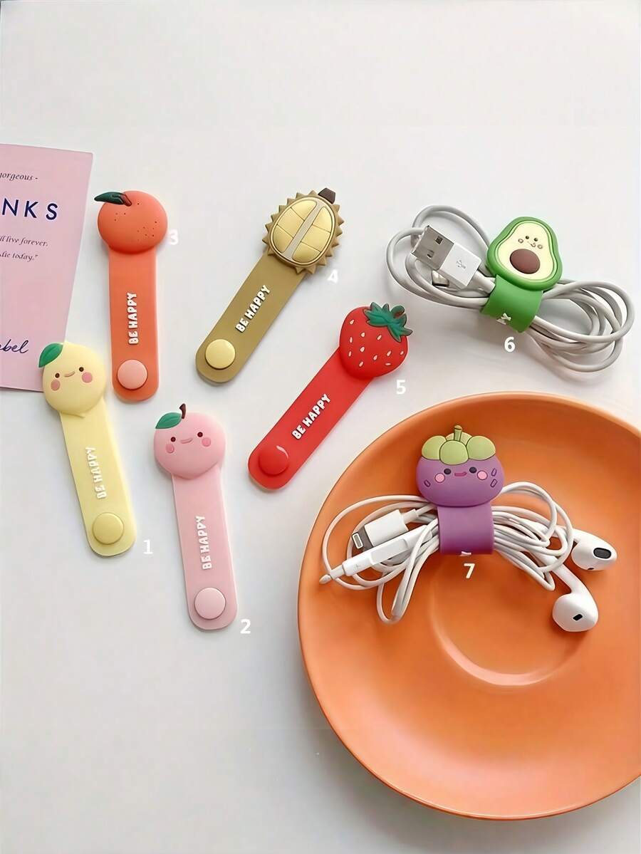 3 Pieces, 5 Pieces, 8 Pieces, 10 Pieces Cartoon Fruit PVC Cute Wire Organizer For Girls And Students, Earphone, Data Cable, Charging Cable, Wire Organizer, Hub - Multicolor - View 1