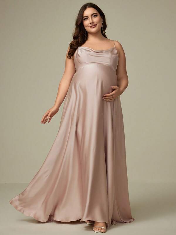 UNITHORSE Satin Slip Dress For Pregnant Women & Mothers, Draped Neck