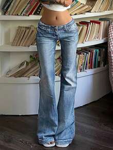 Women's Flare Jeans Y2K 90s Bootcut Mid Rise Vintage Pants Denim Pants Bell Bottoms Spring And Summer Clothes - Light Wash - View 2