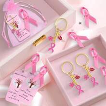 80pcs/20set Breast Cancer Promotional Accessories Breast Cancer Girl's Inspirational Gifts Girl's Pink Breast Cancer Promotional Decorations Baby Shower Party Favors Party Bag Filler Funny Gifts Red Ribbon Brooches,Including Transparent Gauze Bag And Greeting Card - Multicolor - View 3