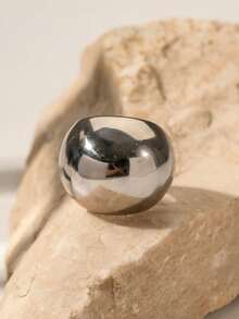 4-Piece Minimalist Stainless Steel Smooth Asymmetric Ring Set, Oval Hollow Stackable Ring, Large Spherical Ring, Women's Jewelry - Silver - View 3