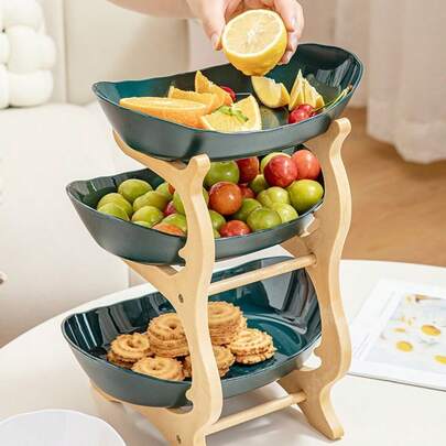 2-3 stöckiger Holz Obst- und Gemüsekorb mit Holzbeinen - multifunktionaler Küchenaufbewahrungskorb, geeignet für Kühlschrankaufbewahrung, eleganter Obst- und Kaltlebensmittelorganisator