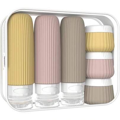 GGGold 6pcs Travel Bottles Set, TSA Approved Travel Size Toiletry Containers, 3 Silicone Leak-Proof Refillable Bottles And 3 Jars Accessories Kit, Suitable For Cruise And Travel Season(Comes With 3 Face Cream Spoons And A Sticker)