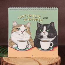Calendar de perete cu pisici 2026 – Pisici relaxându-se cu cafea – Calendar amuzant cu pisici, cadou calendar de perete pentru iubitorii de pisici, decor ciudat cu pisici, calendar cu cafea