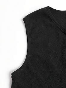 Women's Autumn/Winter Sleeveless Vest, Fleece V-Neck Full Zip Pockets, Minimalist Versatile Sports Jacket Suitable For Gym, Running, Commuting And Casual Daily Wear - Black - View 4