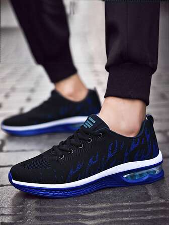 1 双男士渐变火焰针织系带缓震运动鞋，舒适透气减震户外跑步鞋，适合户外运动、慢跑、健身和散步，男士公路跑鞋，缓震软底运动鞋，尺码 37-46