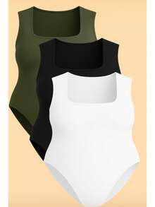 Kit 3 Bory Plus Size Body Bori Tank Top Thick Strap Closed Back Second Skin Fresh Fashion Spring Summer Timeless Clothes Large - BLACK/WHITE/MILITARY GREEN - View 2