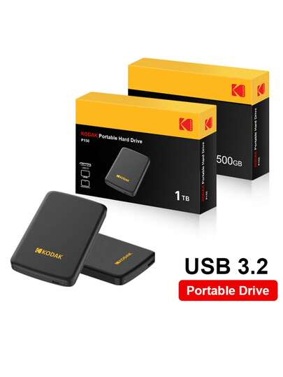 Kodak KODAK P150 500GB 1TB 2.5'' Portable External HDD USB 3.0 5Gbps Gaming Storage Disk Compatible For Laptop & Desktop