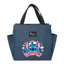 Adorable bolsa de almuerzo aislada con diseño de Stitch - Portador térmico de alimentos de doble bolsillo con grueso papel de aluminio, mantiene las comidas calientes para la escuela, de vuelta a la escuela, útiles escolares, oficina y actividades al aire libre | Colección