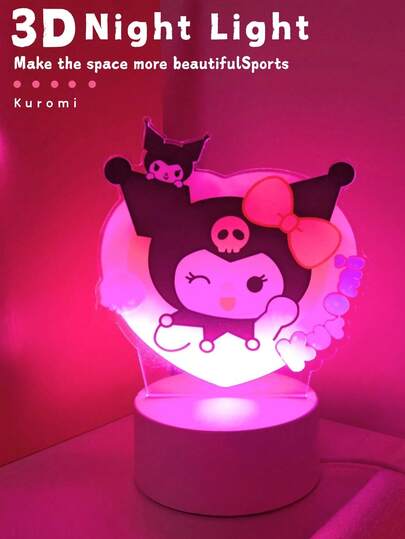Sanrio 1 قطعة ضوء ليلي ثلاثي الأبعاد بتصميم كورومي الحديث، مصباح ليد صغير وردي رومانسي مضيء، مزود بزر تحكم، يعمل بالطاقة من منفذ USB، مناسب كديكور مكتبي لغرف الفتيات الجميلة والحالمة، رائع كديكور منزلي وهدية لأعياد الميلاد والمناسبات