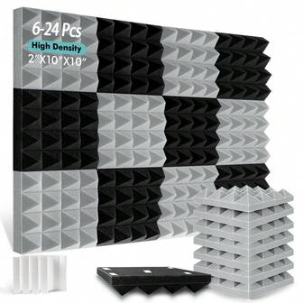 OLOEY 6/12/24 Pcs 10 X 10 X 2-Inch High-Density Acoustic Foam Pyramid-Shaped Four-Tower Design Wall Decoration For Soundproofing And Noise Reduction In Offices And Broadcast Studios